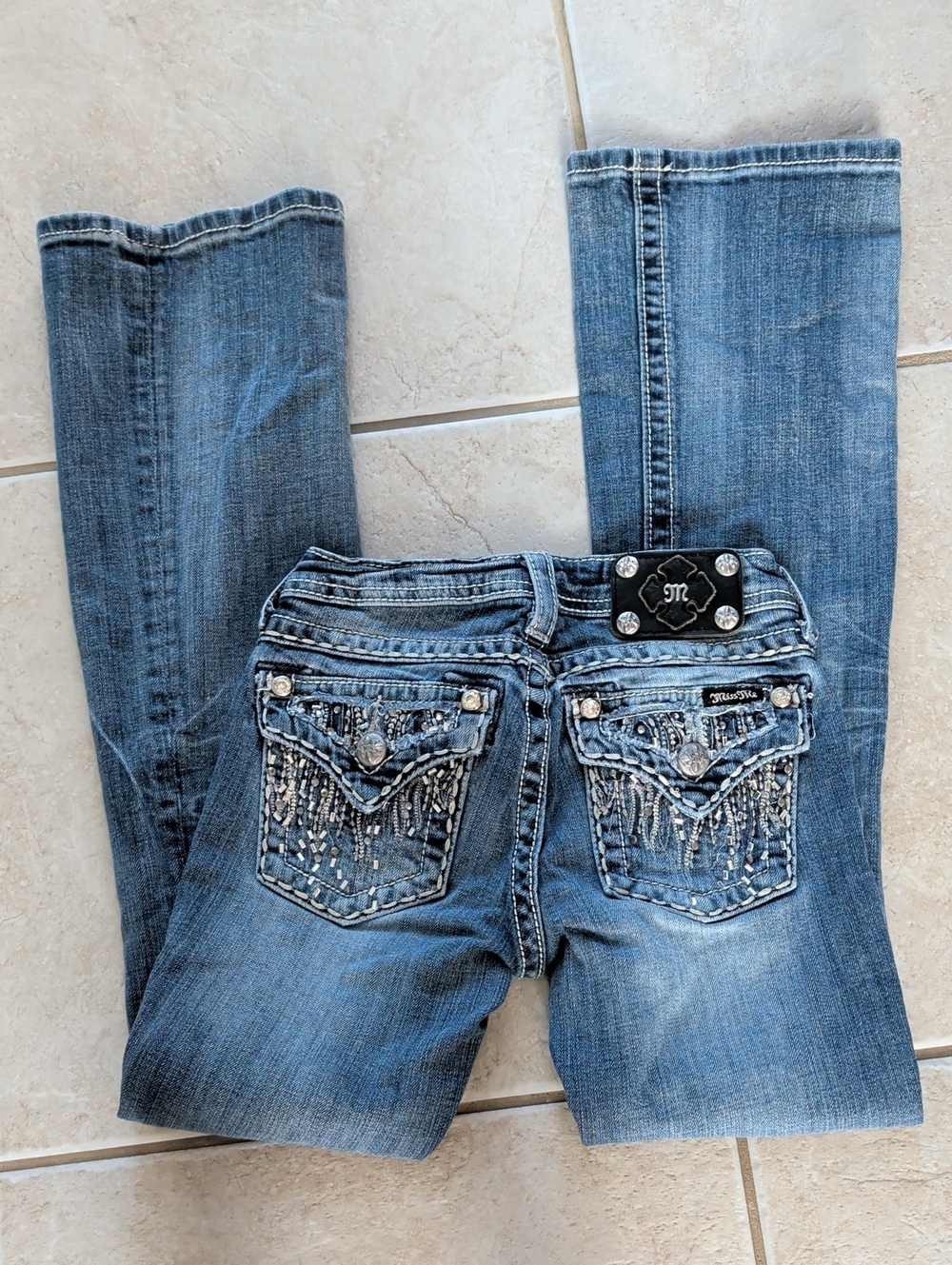 Miss Me Girls Size 12 Light Blue Embellished Bootcut Jeans